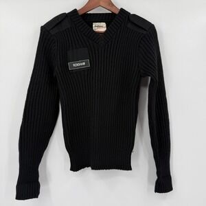 VTG Quartermasters‎ Wool Commando Sweater Womens 34W Black Military Utility